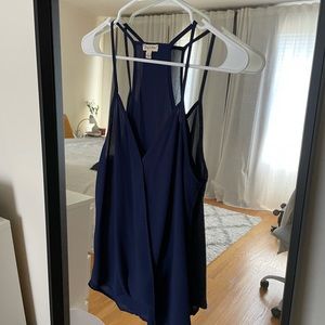 Navy blue crossover deep v tank top blouse